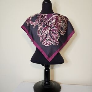 Talbots Purple and Dark Gray Floral Silk Scarf